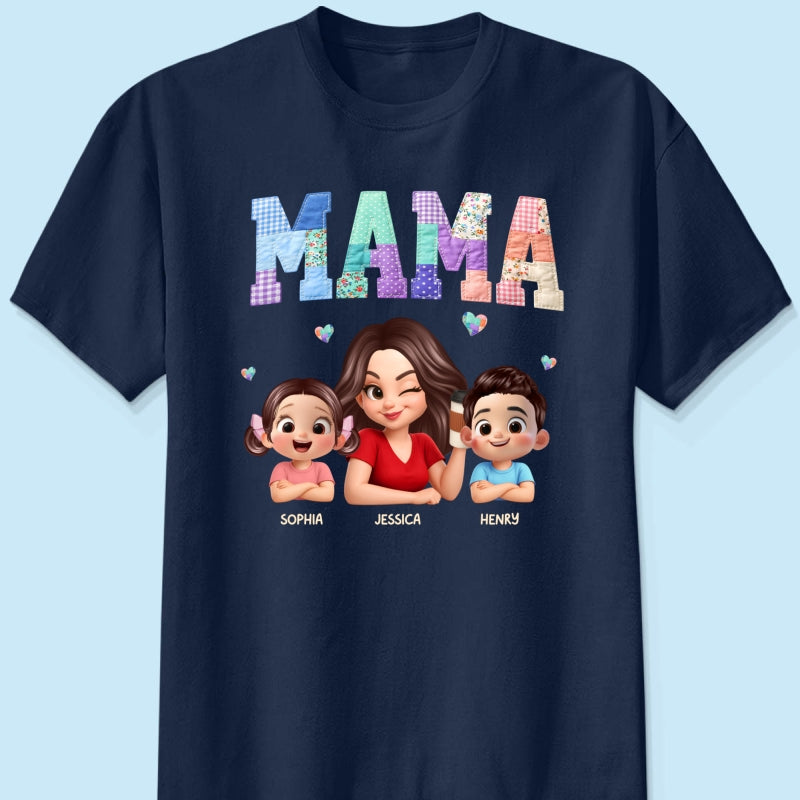 Patchwork Floral Mama Faux Embroidered - Personalized Shirt - Gift for Mom