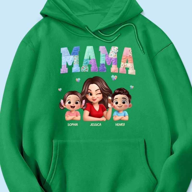 Patchwork Floral Mama Faux Embroidered - Personalized Shirt - Gift for Mom