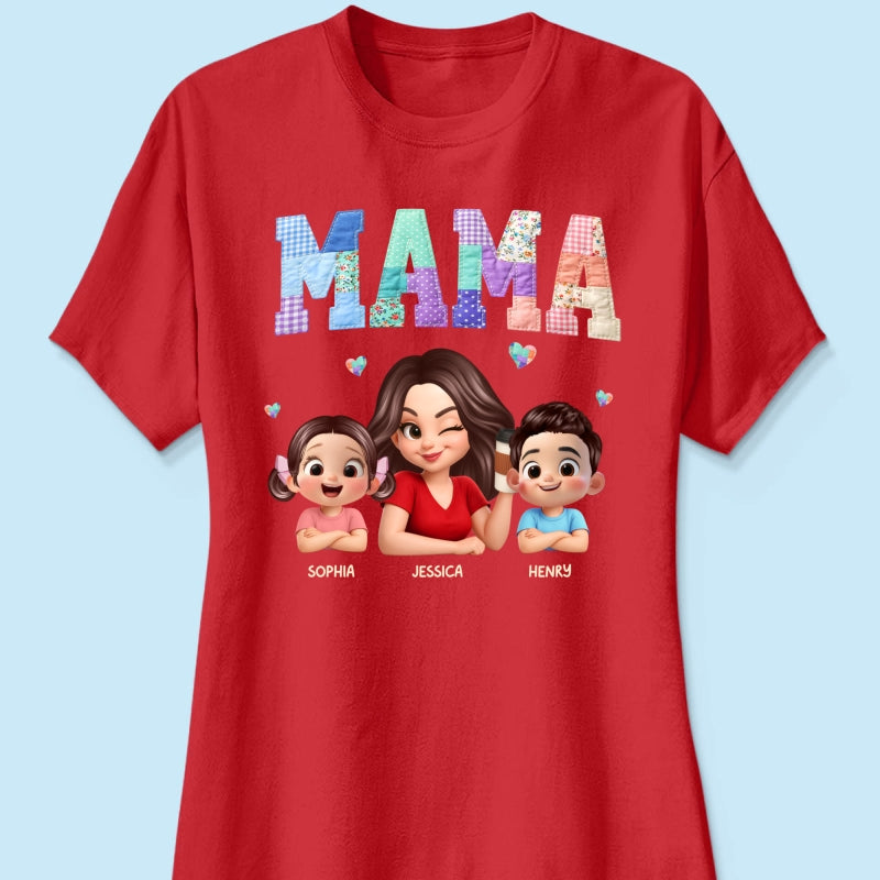 Patchwork Floral Mama Faux Embroidered - Personalized Shirt - Gift for Mom