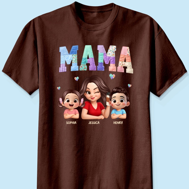 Patchwork Floral Mama Faux Embroidered - Personalized Shirt - Gift for Mom