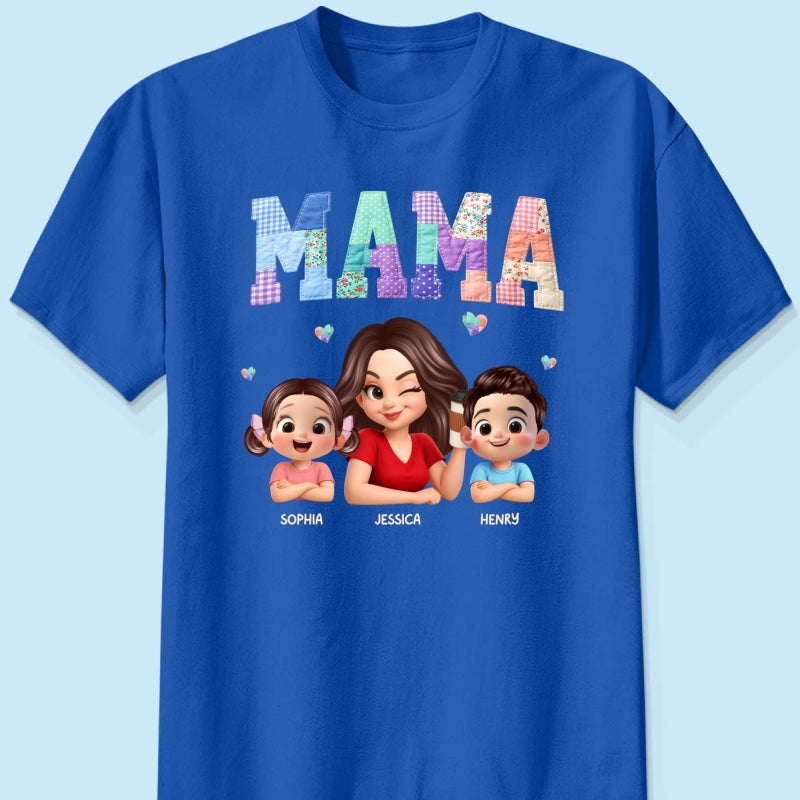 Patchwork Floral Mama Faux Embroidered - Personalized Shirt - Gift for Mom