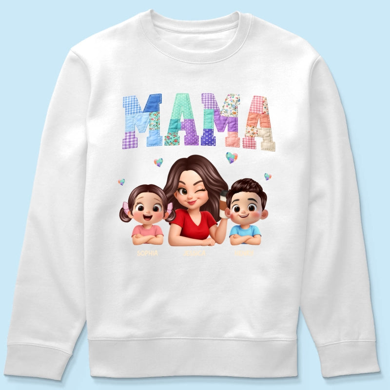Patchwork Floral Mama Faux Embroidered - Personalized Shirt - Gift for Mom