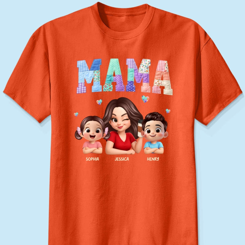 Patchwork Floral Mama Faux Embroidered - Personalized Shirt - Gift for Mom