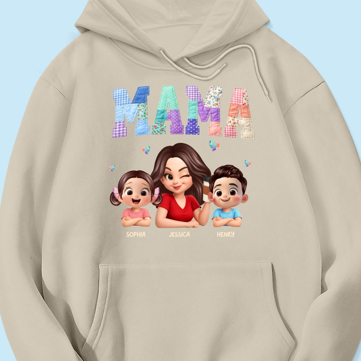 Patchwork Floral Mama Faux Embroidered - Personalized Shirt - Gift for Mom