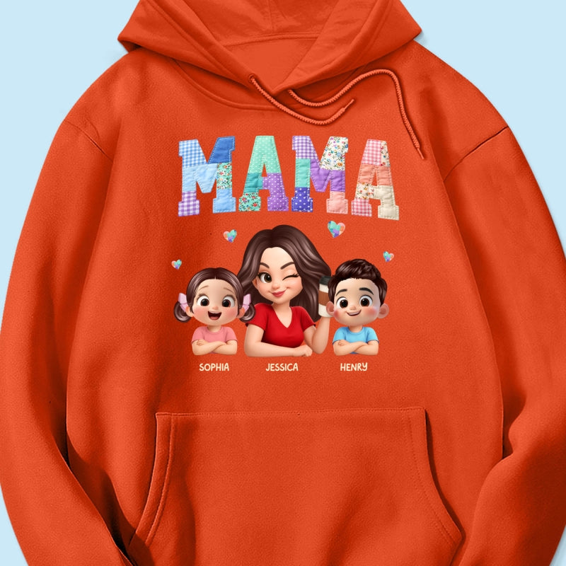 Patchwork Floral Mama Faux Embroidered - Personalized Shirt - Gift for Mom
