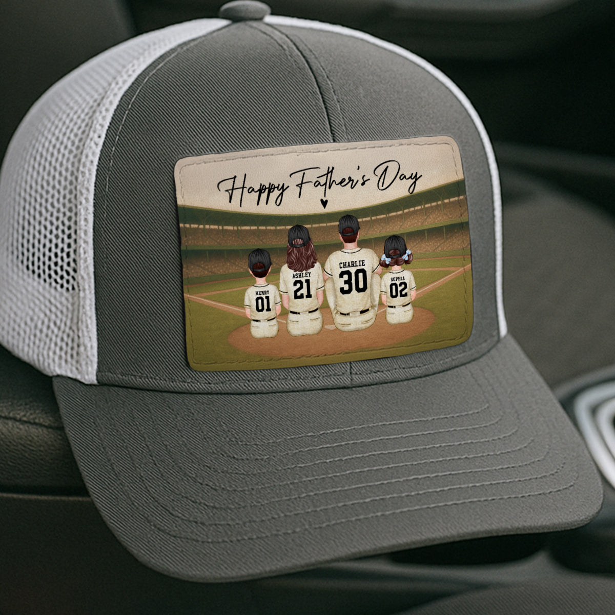 Retro Vintage Baseball Daddy's Dream Team Personalized Leather Patch Hat, Gift For Dad