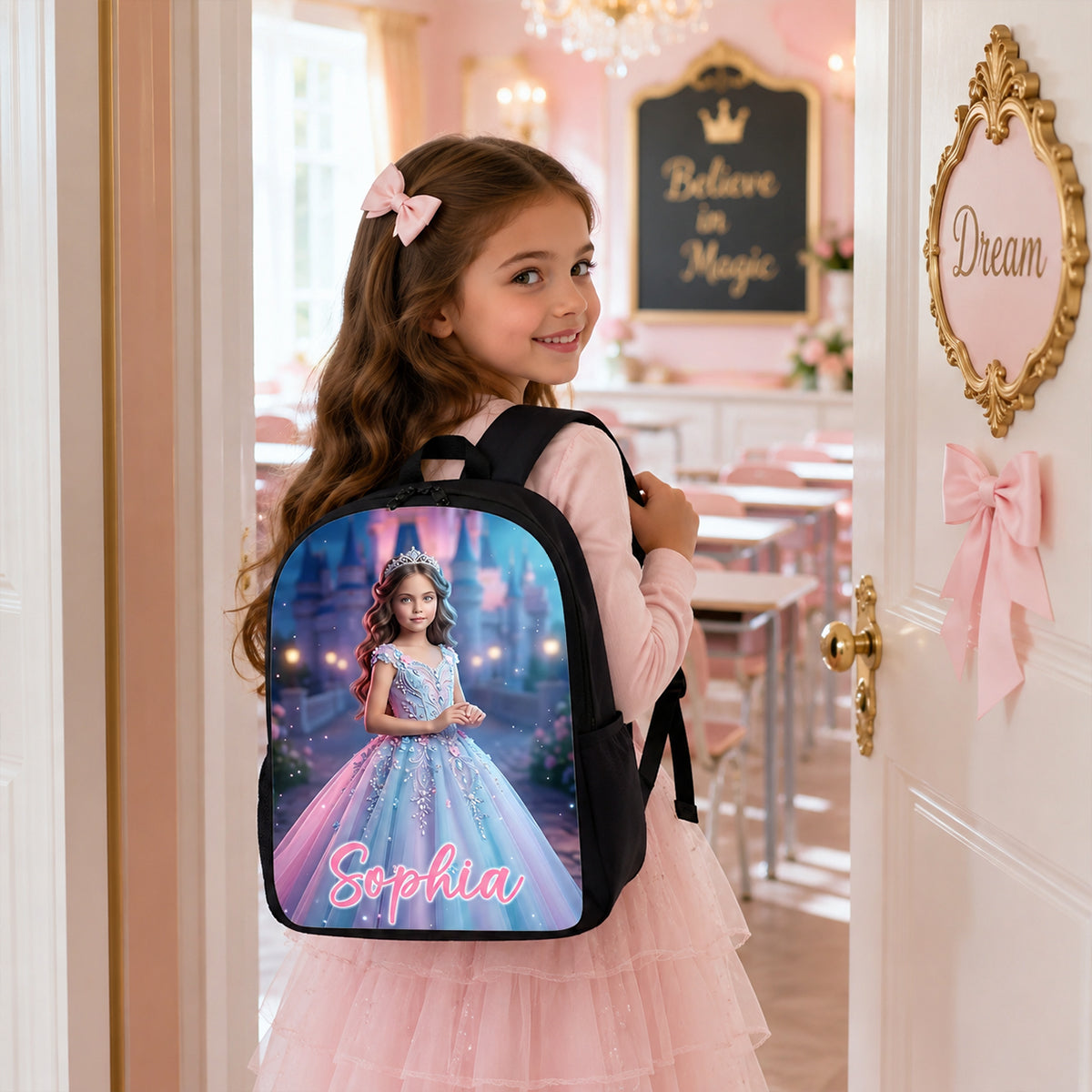 Blue Princess Portrait - Personalized Backpack - Back to School Gift for Daughter, Granddaughter, Niece