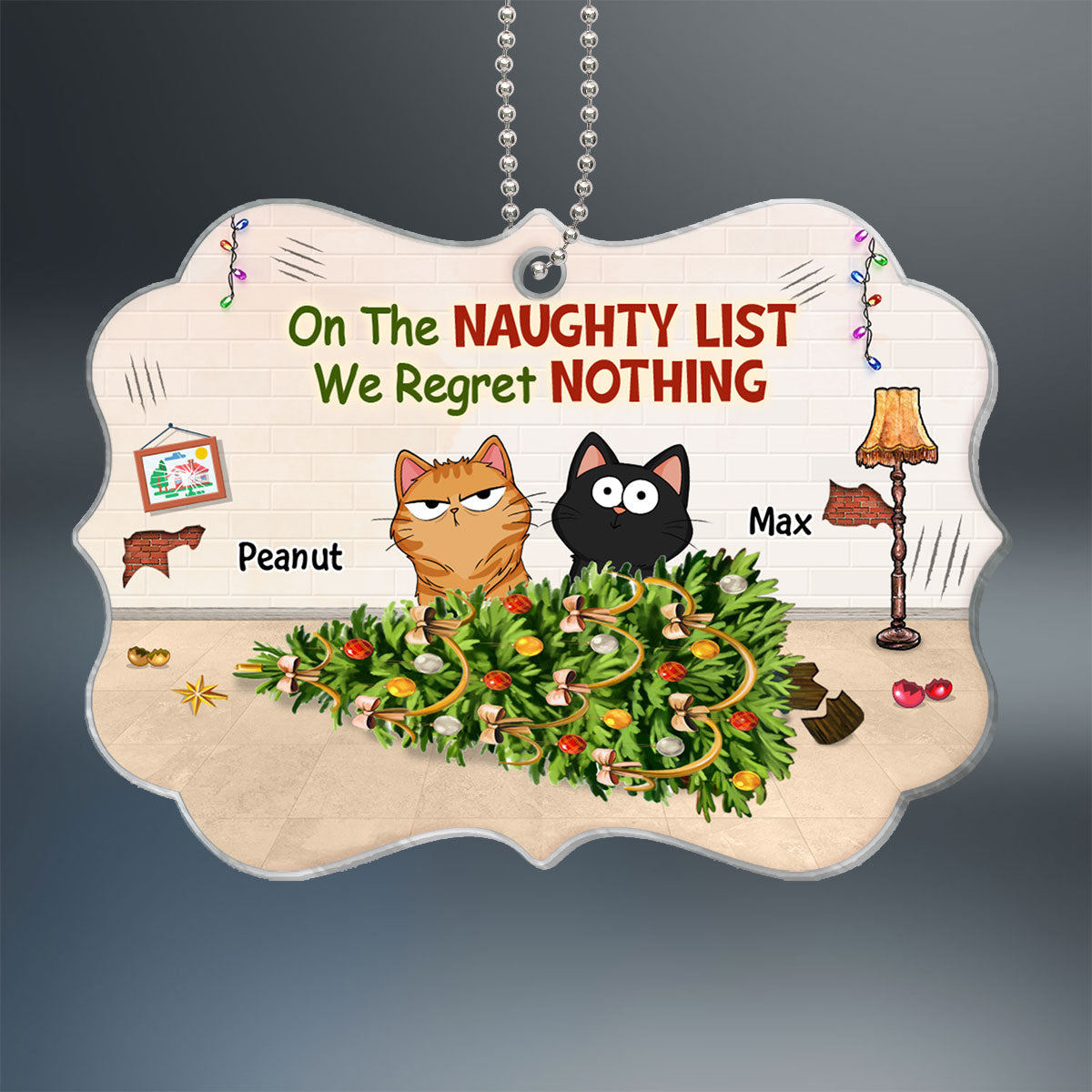 On The Naughty List Regret Nothing Funny Cat Expression Personalized Acrylic Ornament