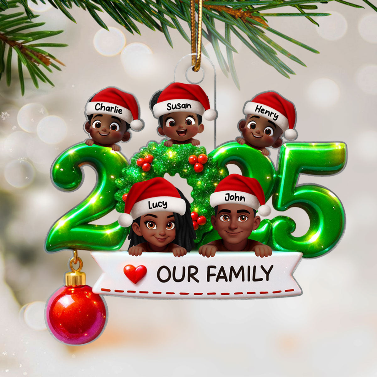 Family Peeking 2025 Personalized 3D Effect Acrylic Ornament, Christmas Tree Decor,  Gift for Husband, Wife, Kids