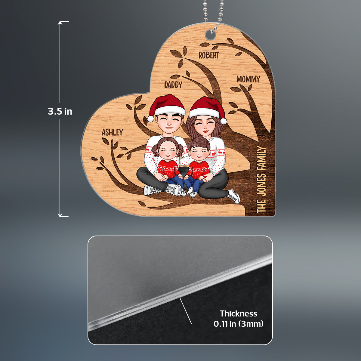 Family Tree Name Christmas Gift For Family Personalized Wooden Ornament