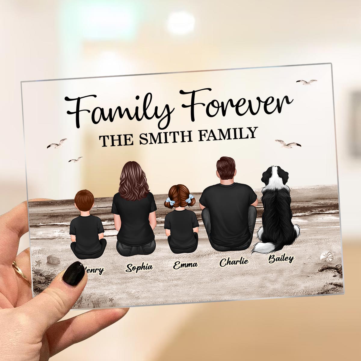 Retro Vintage Family Sitting Beach Landscape Personalized Acrylic Plaque