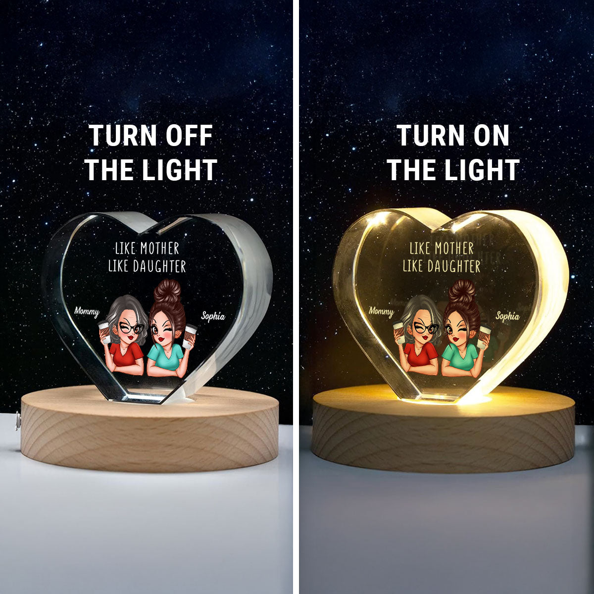 Personalized Premium Crystal Heart LED, Like Mother Like Daughter, Gift For Mom, Free Delivery