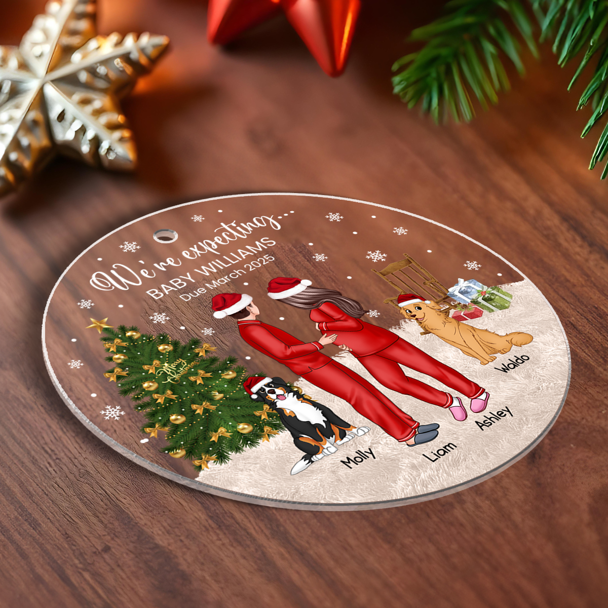 Pregnant Couple and Pet Keepsakes - Personalized Acrylic Ornament