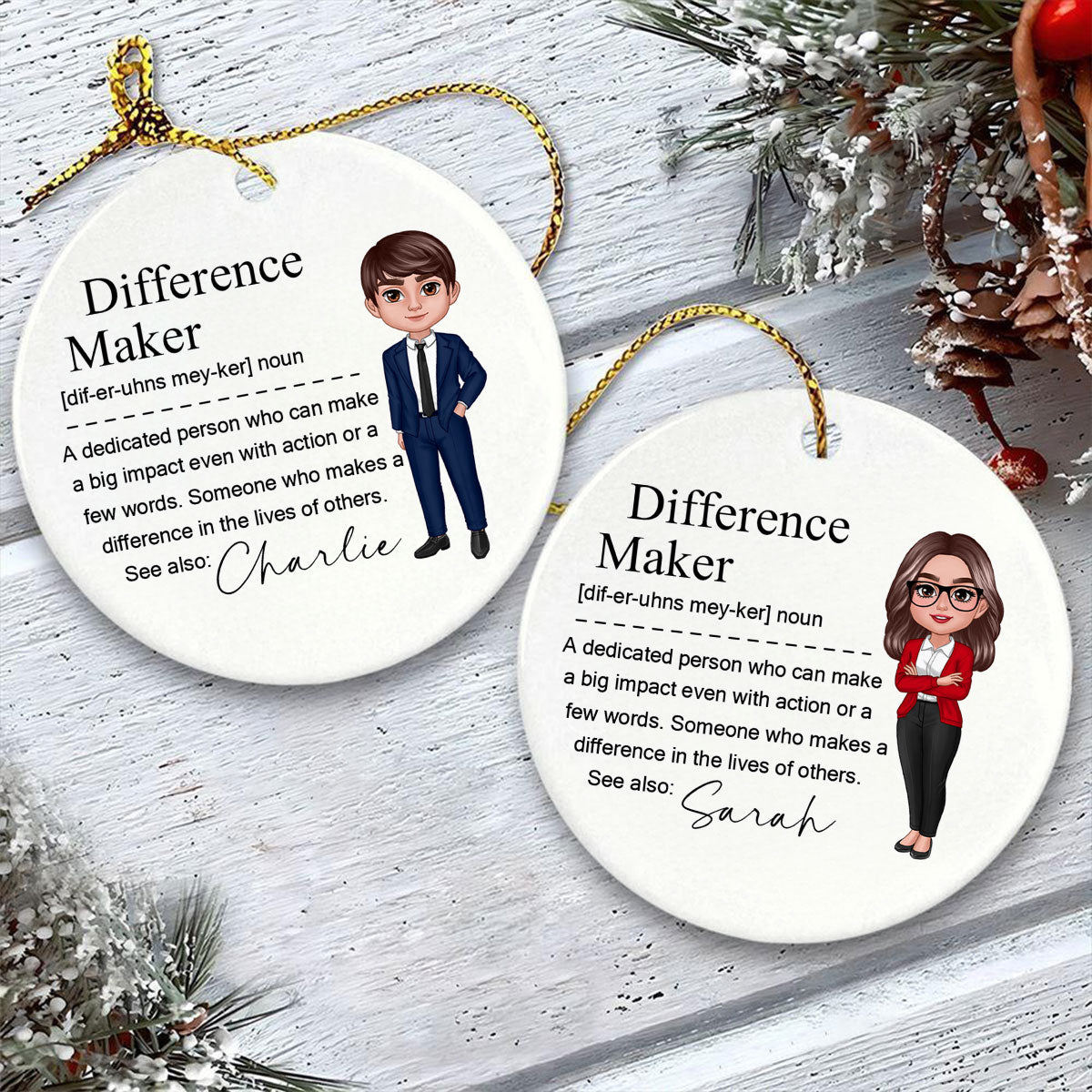 Difference Maker Personalized Ceramic Ornament, Mentor Appreciation Gift, Leader Gift, Gift for Teacher, Thank You Gift, Leaving Gift