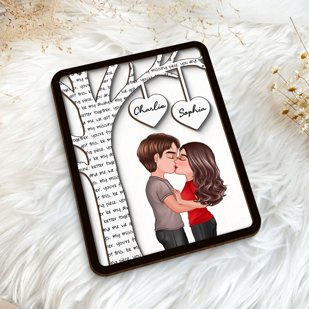 Couple Kissing Under Text Tree Personalized 2-layer Wooden Plaque,  Gift For Him, For Her