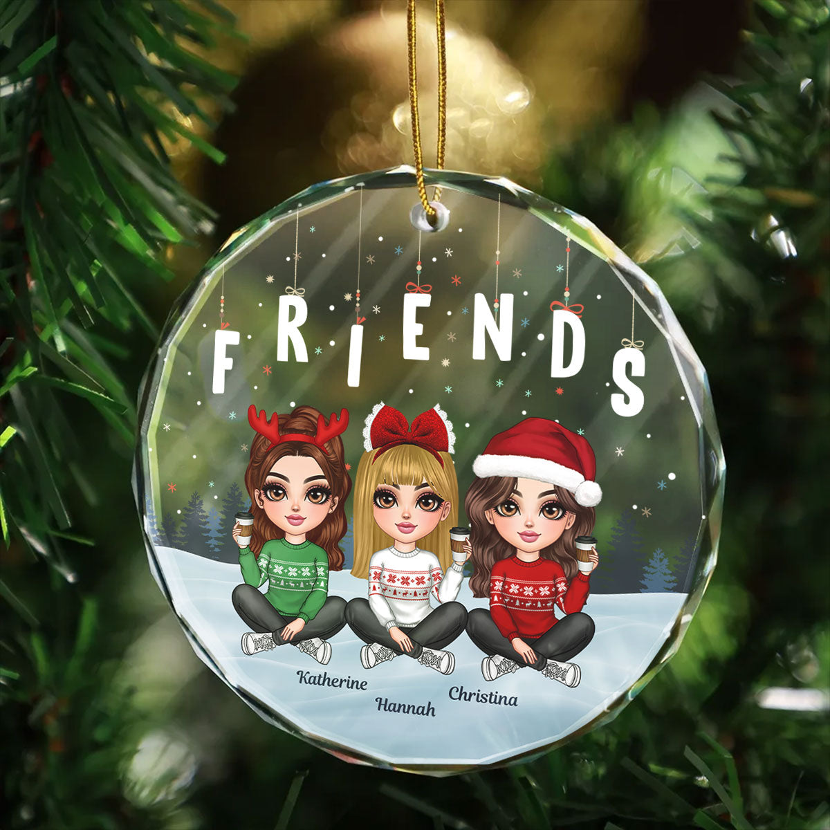 Hanging Letters Besties Friends Sisteres Personalized Glass Ornament, Christmas Gift