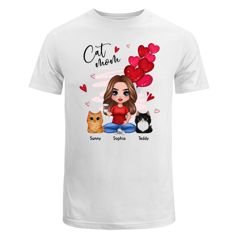 Red Hearts Cat Mom Watercolor Cute Cats Personalized Shirt
