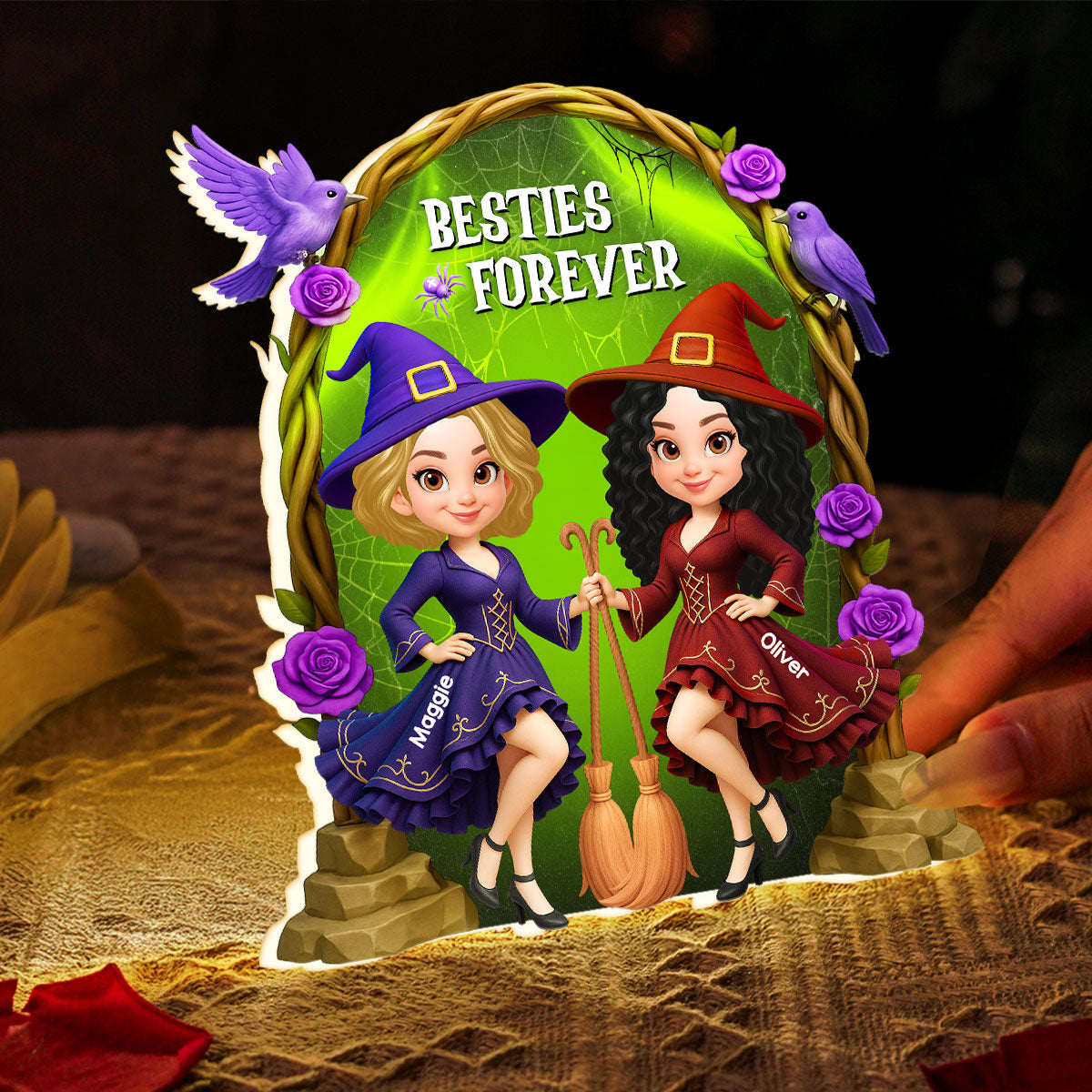 Purple And Green Halloween Gate Besties Sisters Witch Personalized Light Box