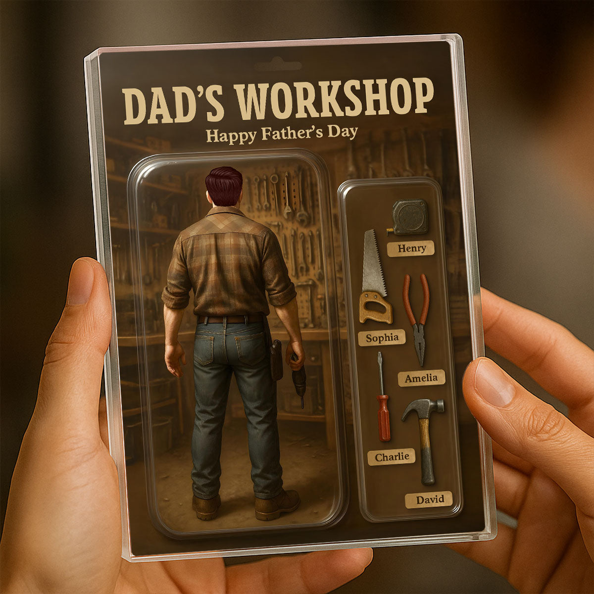 Dad's Workshop With Kids' Names Grandpa's Workshop Custom Figure Personalized Acrylic Block Plaque, Unique Father's Day Gift For Him, For Dad, For Grandpa