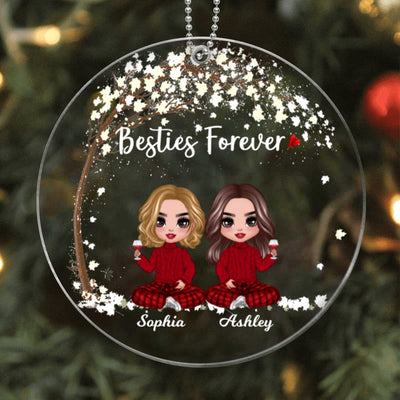 Doll Besties Sisters Sitting Under Tree Christmas Personalized Acrylic Ornament