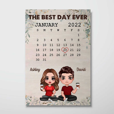 Anniversary Date Floral Doll Couple Sitting Gift For Him For Her Personalized Vertical Poster