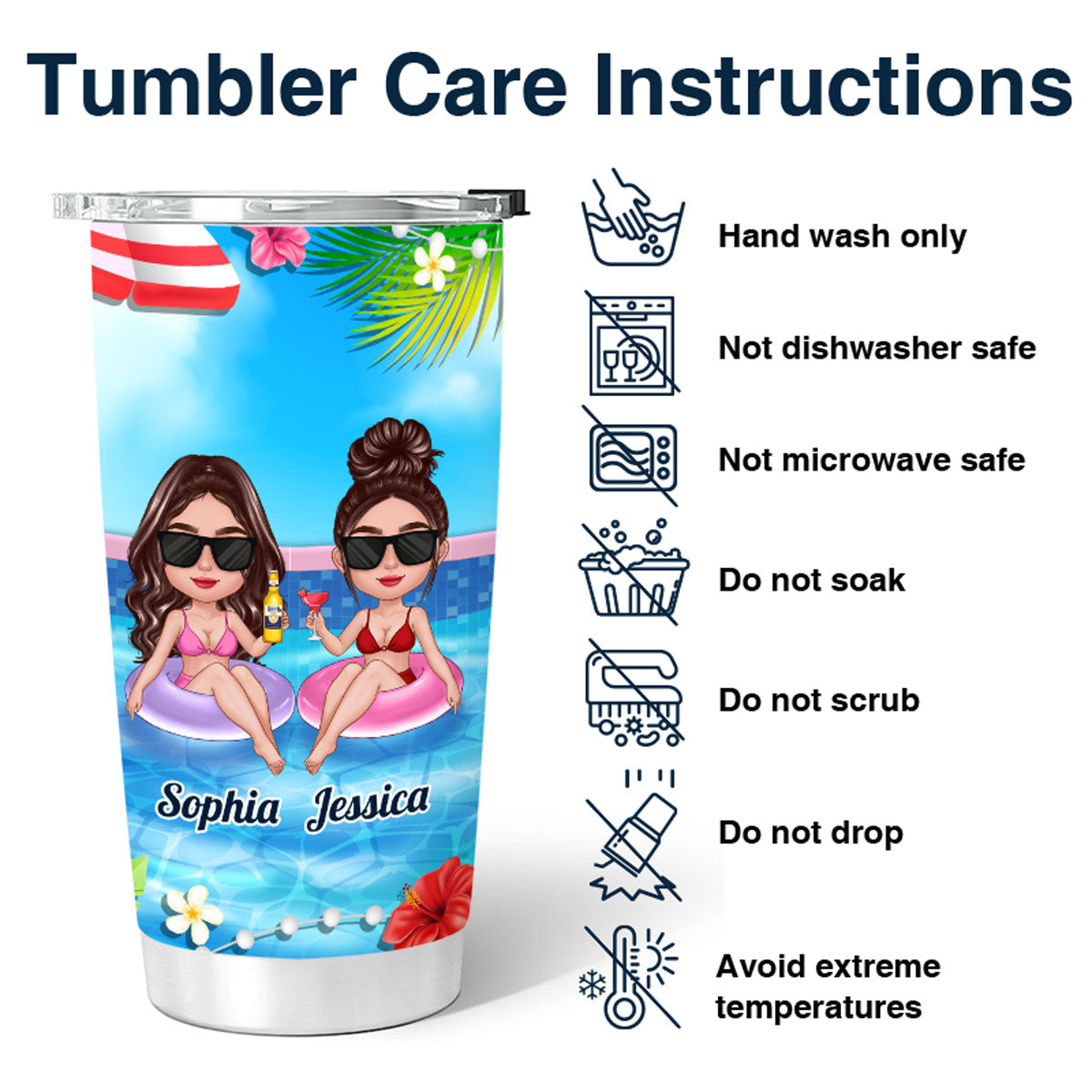 Summer Doll Besties In Pool Here‘s To Another Year Of Bonding Over Alcohol Personalized Tumbler
