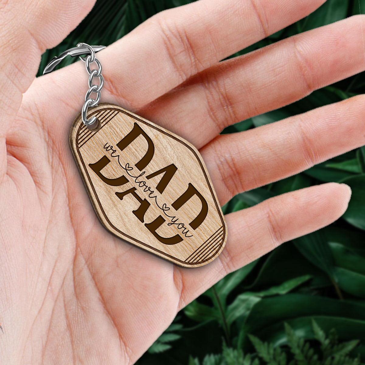Stripes Best Dad Ever Back View Man Kids Dog Cat Father‘s Day Gift Personalized Wooden Keychain