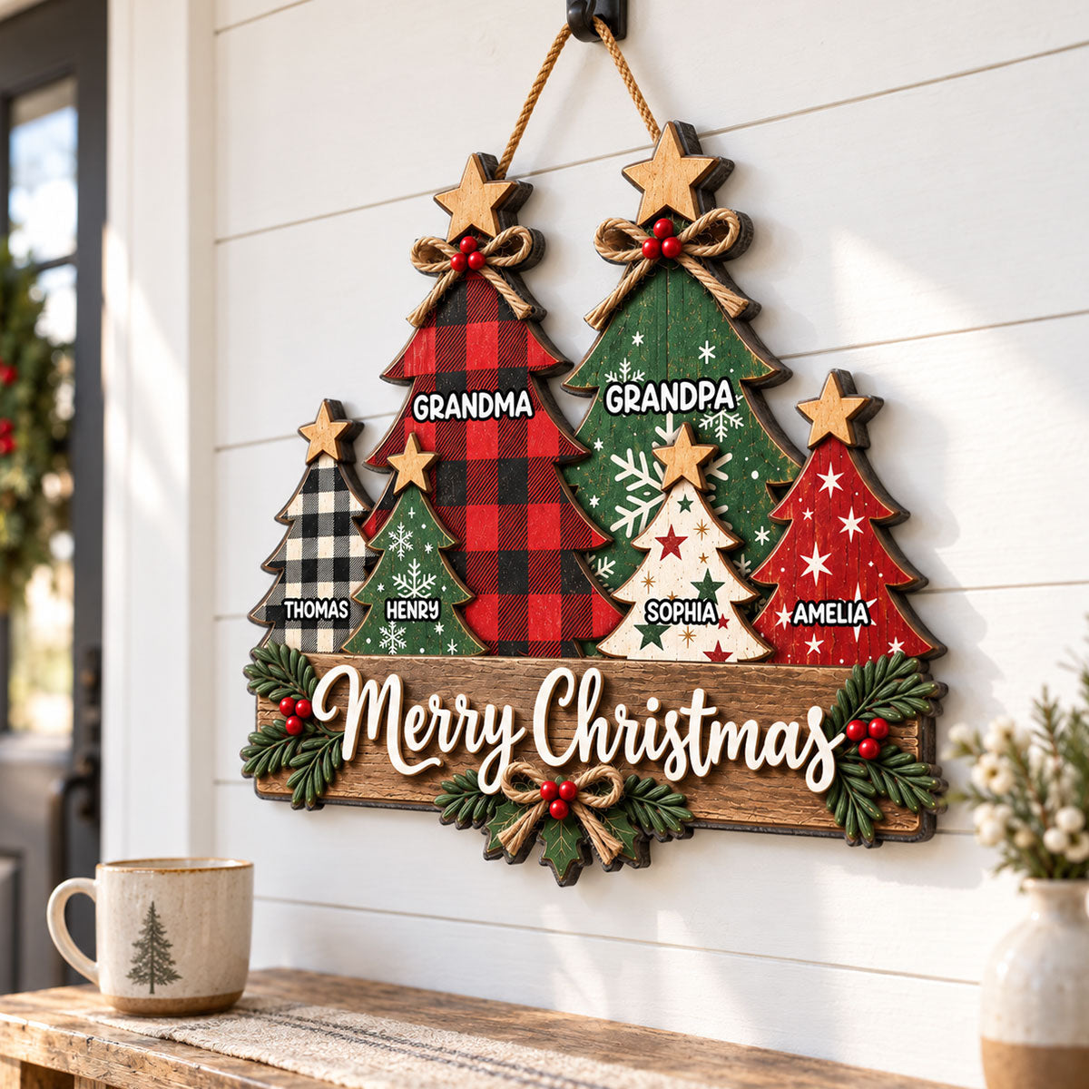 Rustic Grandparents Grandkids Christmas Tree - Personalized Wood Sign - Christmas Decor For Grandma, Grandpa