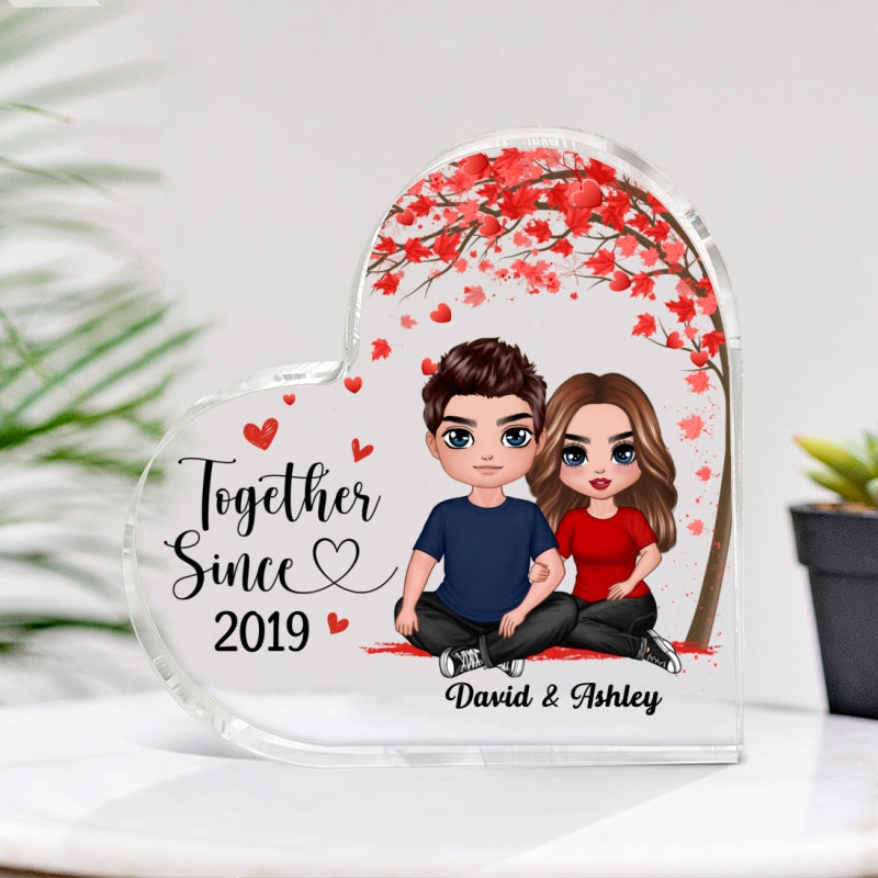 Doll Embracing Couple Under Red Tree  Anniversary Gift For Him For Her Personalized Heart Plaque