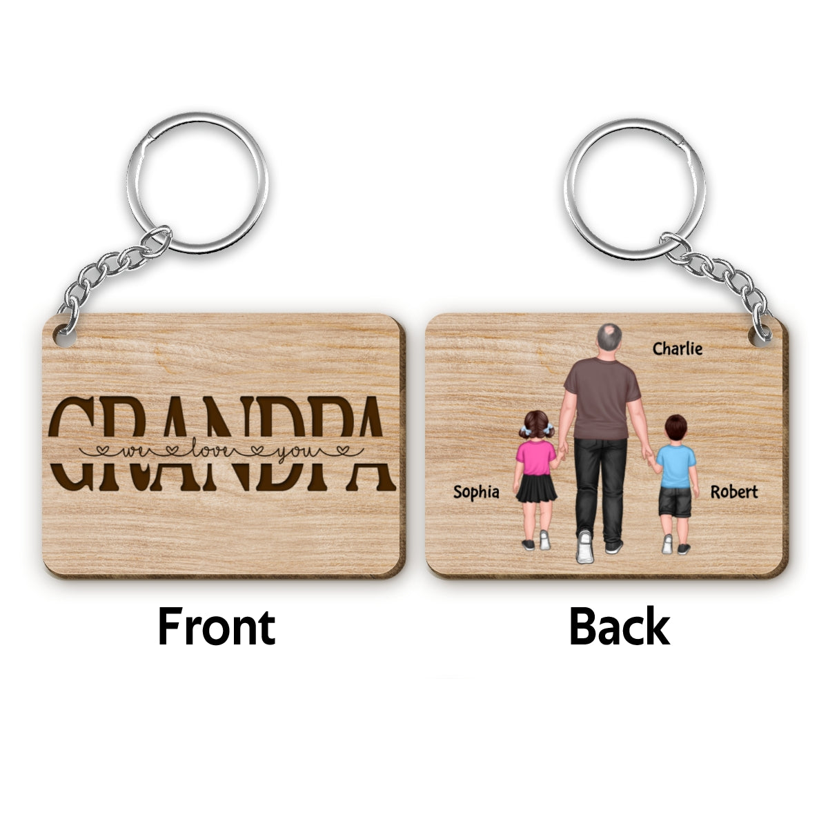 Best Grandpa Ever Back View Walking Man & Kids Personalized Wooden Keychain