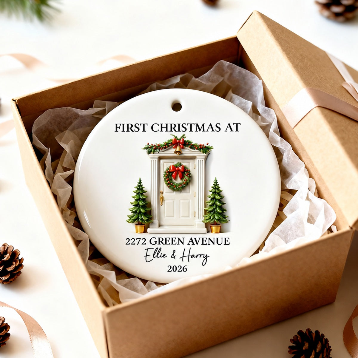 First Christmas New Home 3D Effect - Personalized Ceramic Ornament - New Home Decor