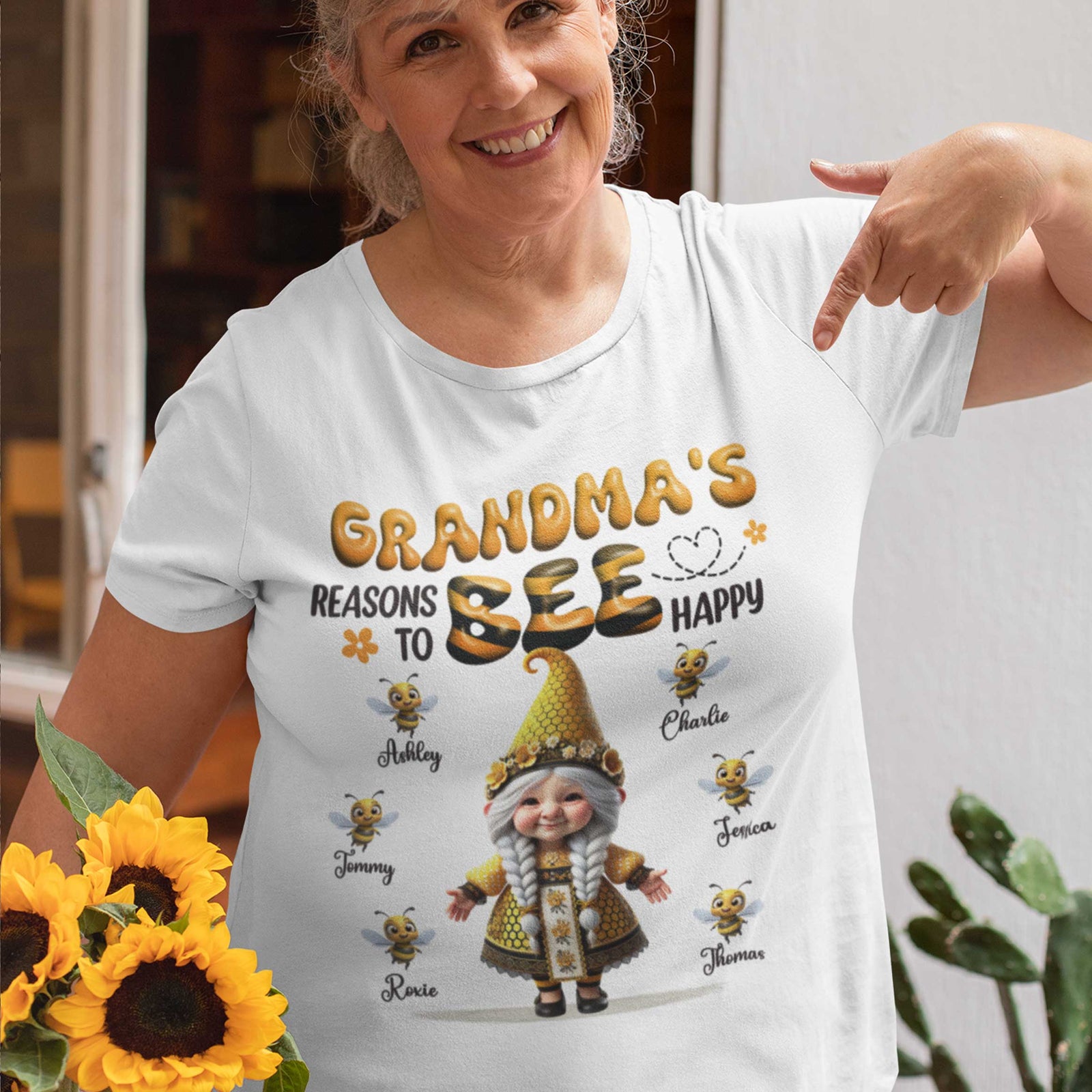 Gnome Grandma Reason To Bee Happy Personalized Shirt, Gift For Grandma