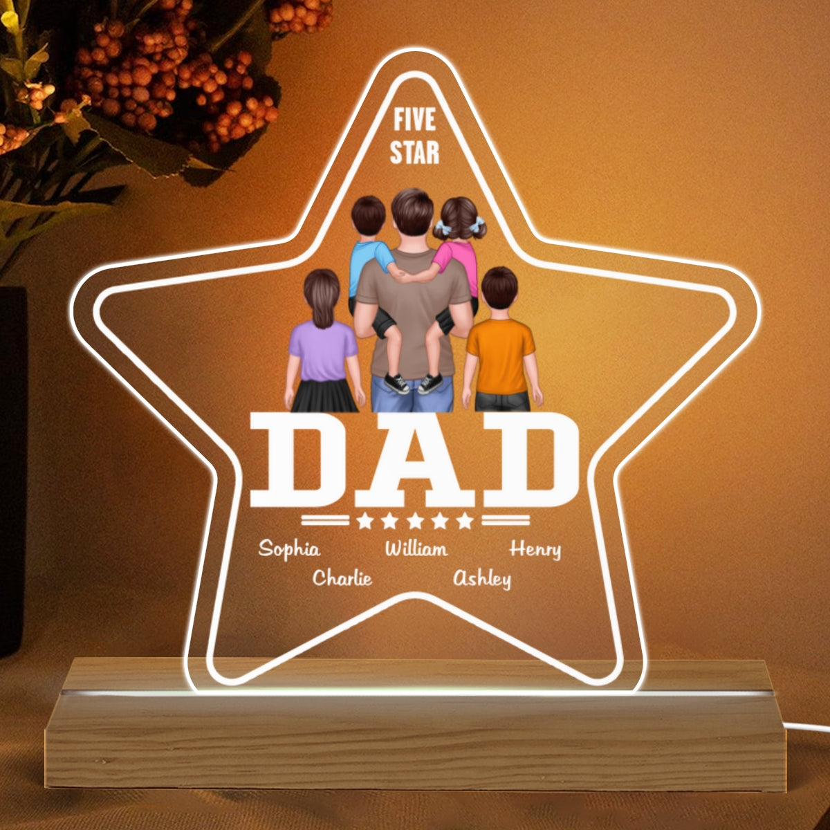 Five - Star Dad Holding Kids Personalized Warm Custom Shape LED Night Light