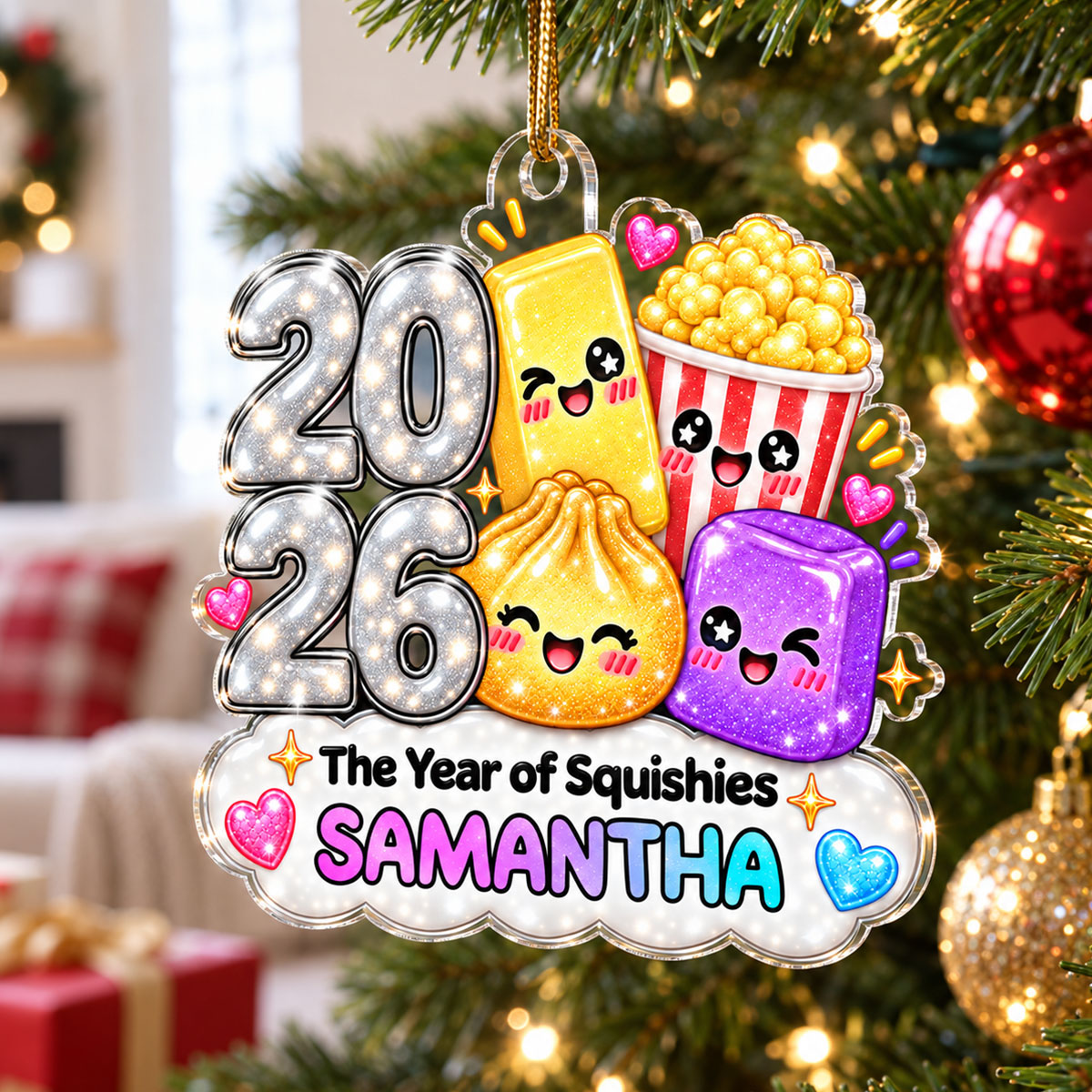 Cute Dim Sum Butter Popcorn Year Of Squishies - Personalized Acrylic Ornament - Christmas Gift, Keepsake For Kids, Teenagers