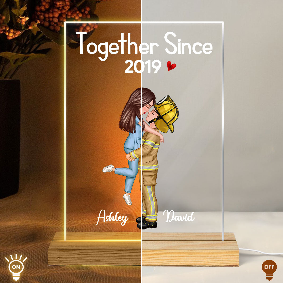 Couple Valentine‘s Day Gifts by Occupation Gift For Her Gift For Him Firefighter, Nurse, Police Officer Personalized Acrylic Plaque Warm LED Night Light