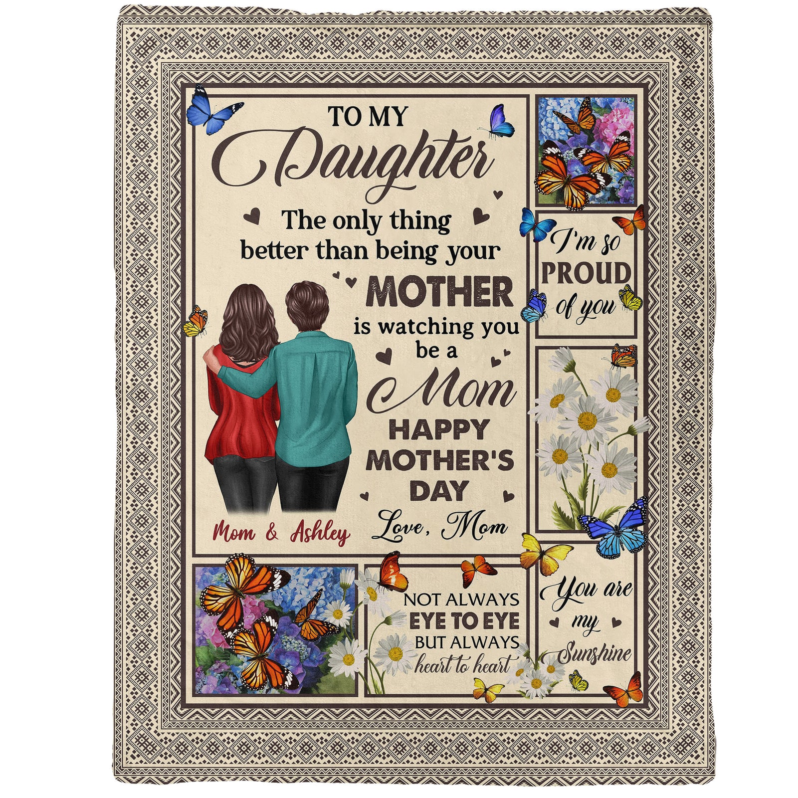 To My Daughter From Mom Happy Mother's Day Butterflies Personalized Fleece Blanket, Gift For Daughter