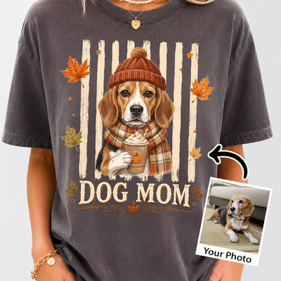 Dog Mom Fall Season Custom Photo - Personalized Shirt - Fall Season Gift For Dog Lovers