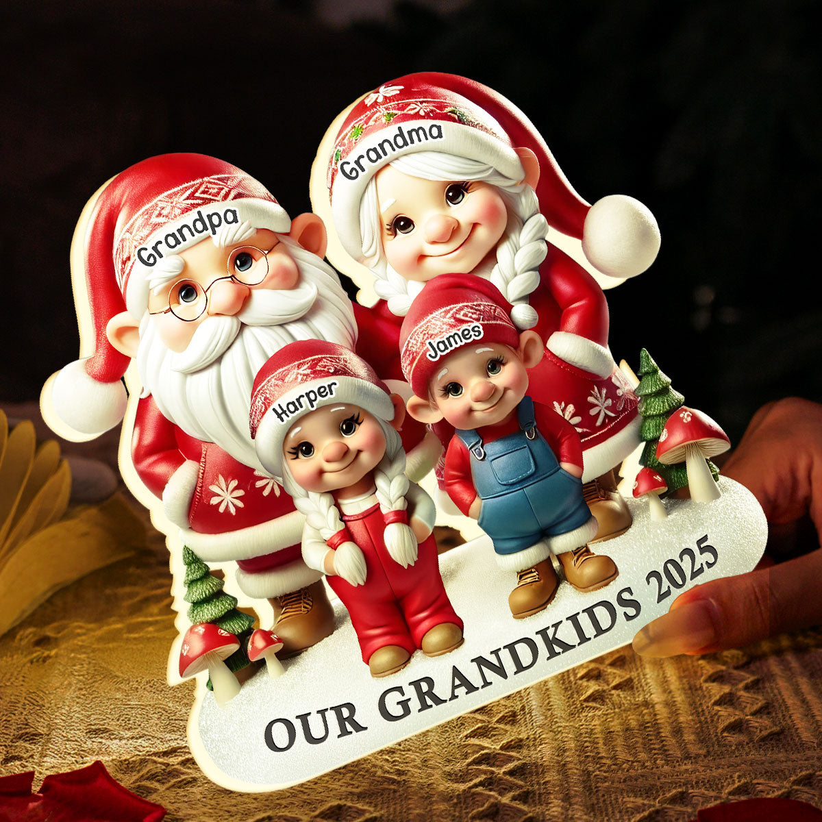 3D Effect Christmas Gnome Grandma Grandpa And Grandkids - Personalized Light Box - Heartwarming Christmas Gift For Grandma
