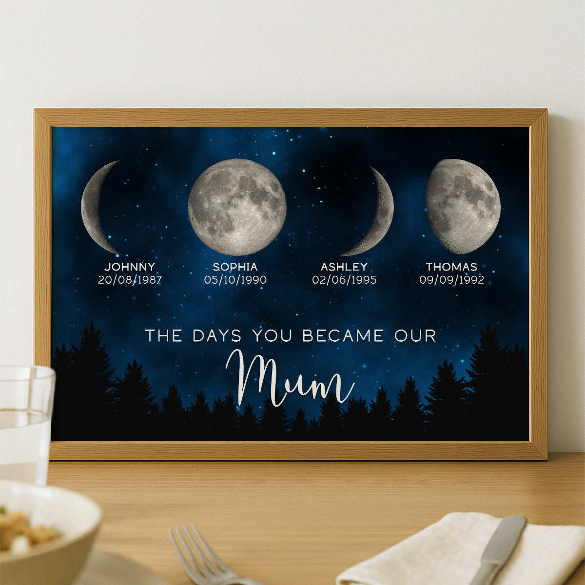 Galaxy Night The Day You Become Mum Grandma Custom Birth Moon Phase - Personalised Poster, Mother's Day Gift For Mum, Grandma