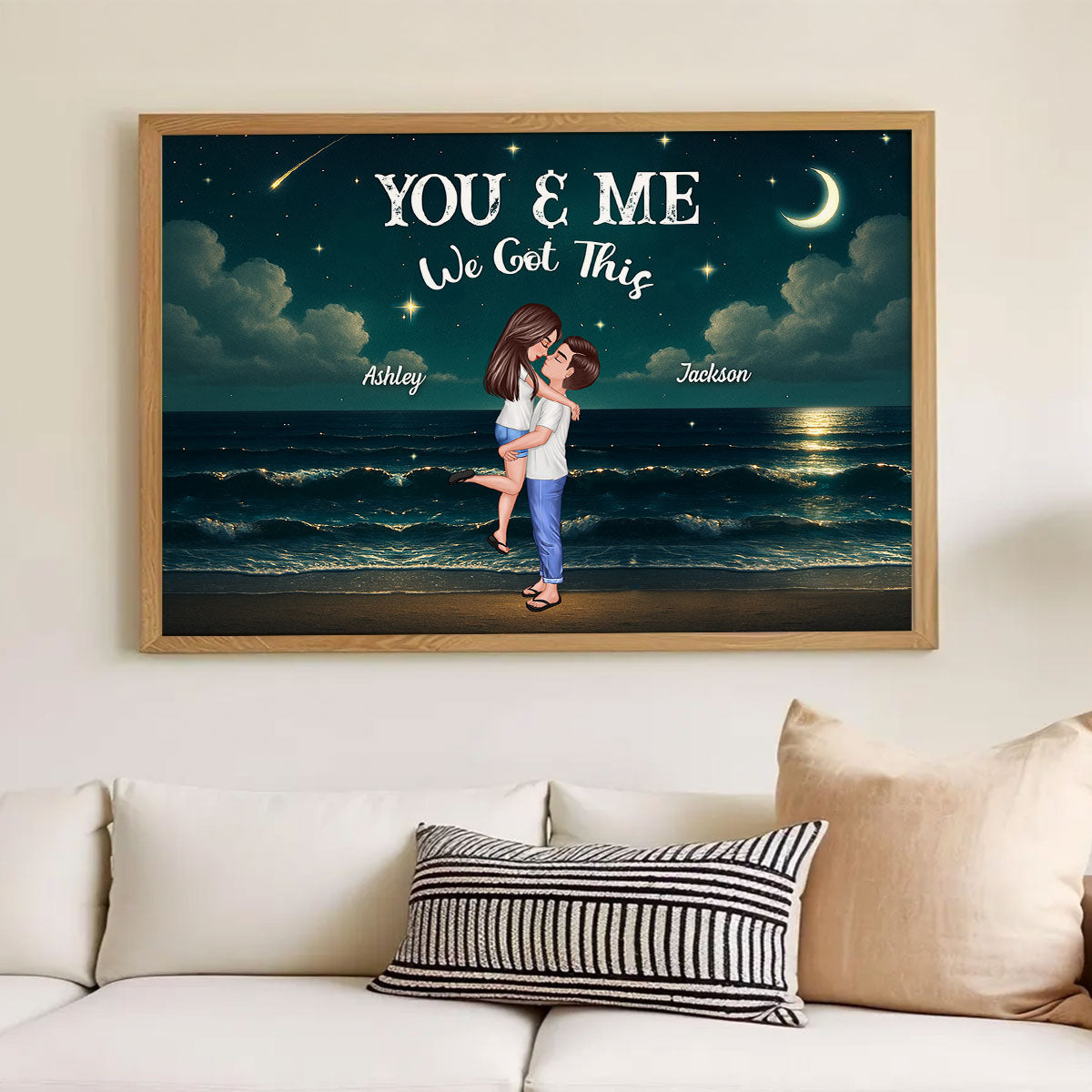 Night Beach Landscape Couple Hugging Kissing Personalized Poster, Unique & Meaningful Wall Art For Your Home