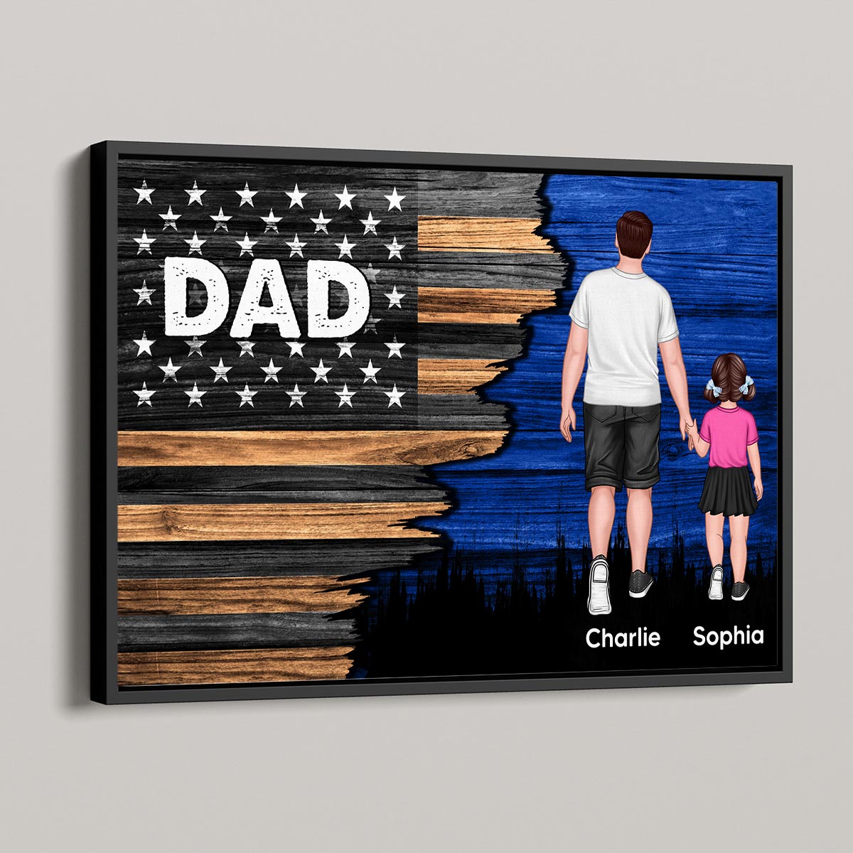 Dad Grandpa Papa Walking With Kids Half Nation Flag - Personalized Poster - Gift For Dad, Gift For Husband, Gift For Grandpa