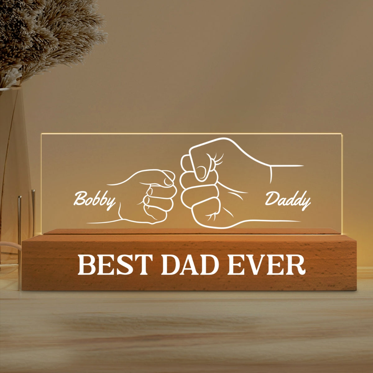 Best Dad Ever Fist Bump Outline Personalized Acrylic Block LED Night Light
