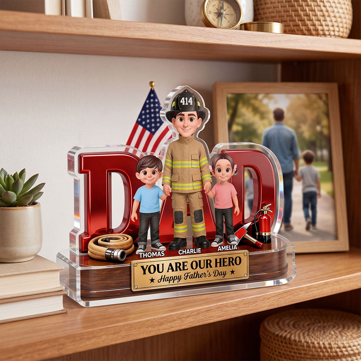 Proud Firefighter Dad You Are Our Hero - Personalized Acrylic Block Plaque -  Gift For Dad, Husband