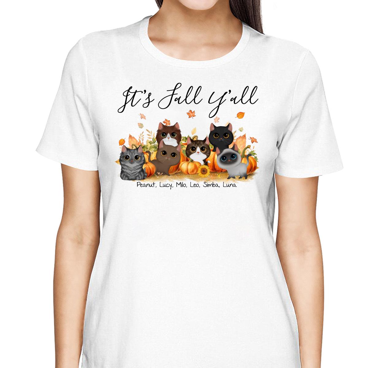 Fall Season Watercolor Cute Cats Playing In Pumpkin Patch Personalized Shirt