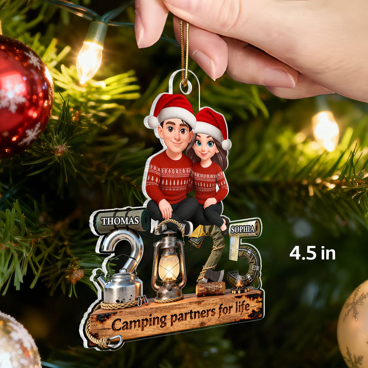 3D Effect Couple Camping Partners For Life Signature Symbols Christmas - Personalized Acrylic Ornament - Gift For Camping Couple, Gift For Him, For Her