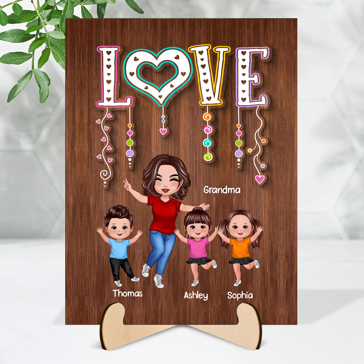Happy Grandma Grandkids Love Personalized 2-Layer Wooden Plaque