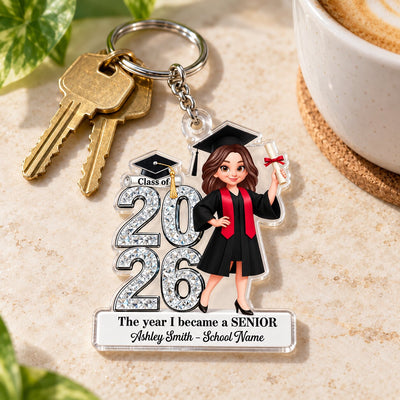 The Year I Became A Senior - Personalized Acrylic Keychain - Christmas Gift For Seniors, Daughter, Son, Granddaughters, Grandsons