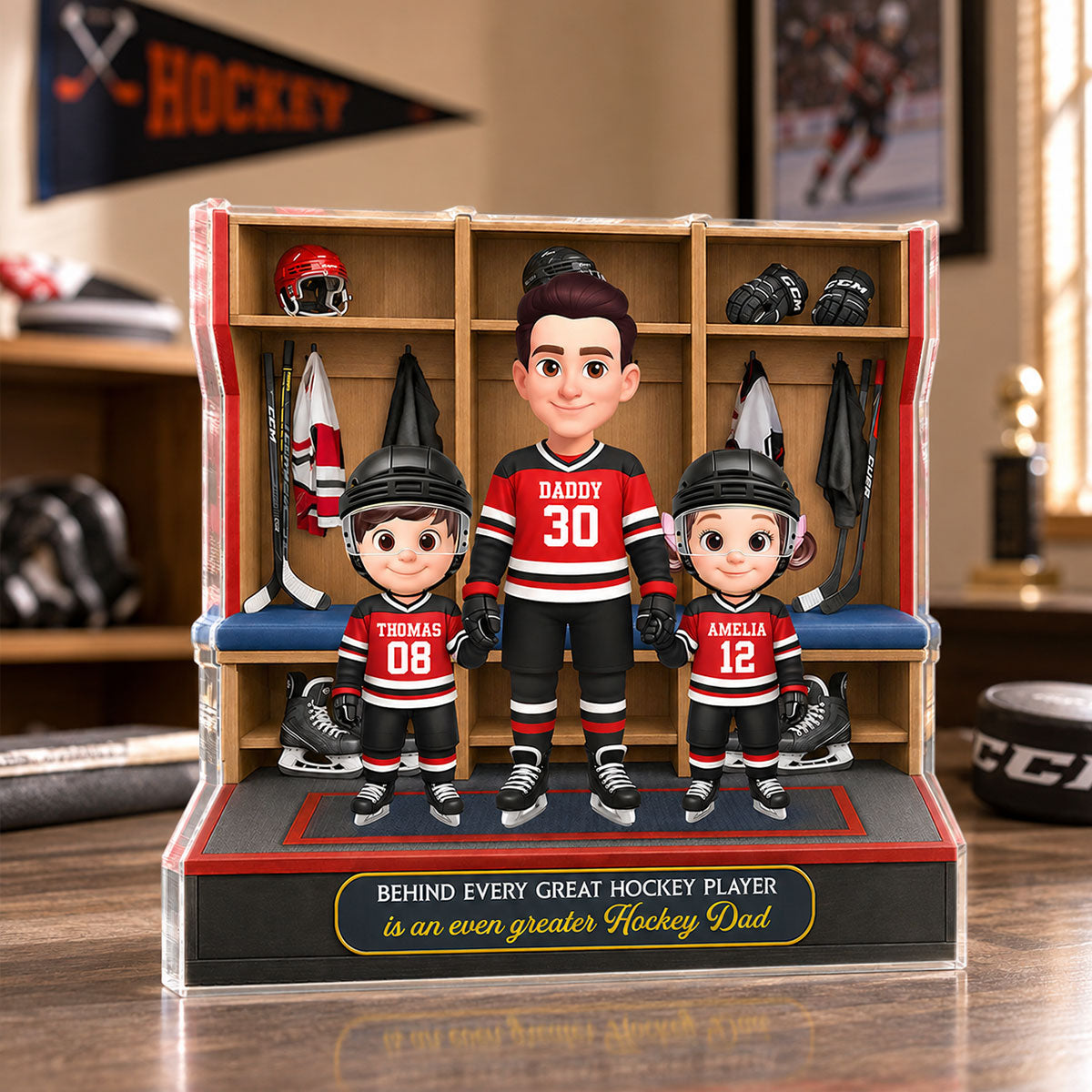 Hockey Dad And Kids Locker Room - Personalized Acrylic Block Plaque - Father's Day Gift For Dad, Husband