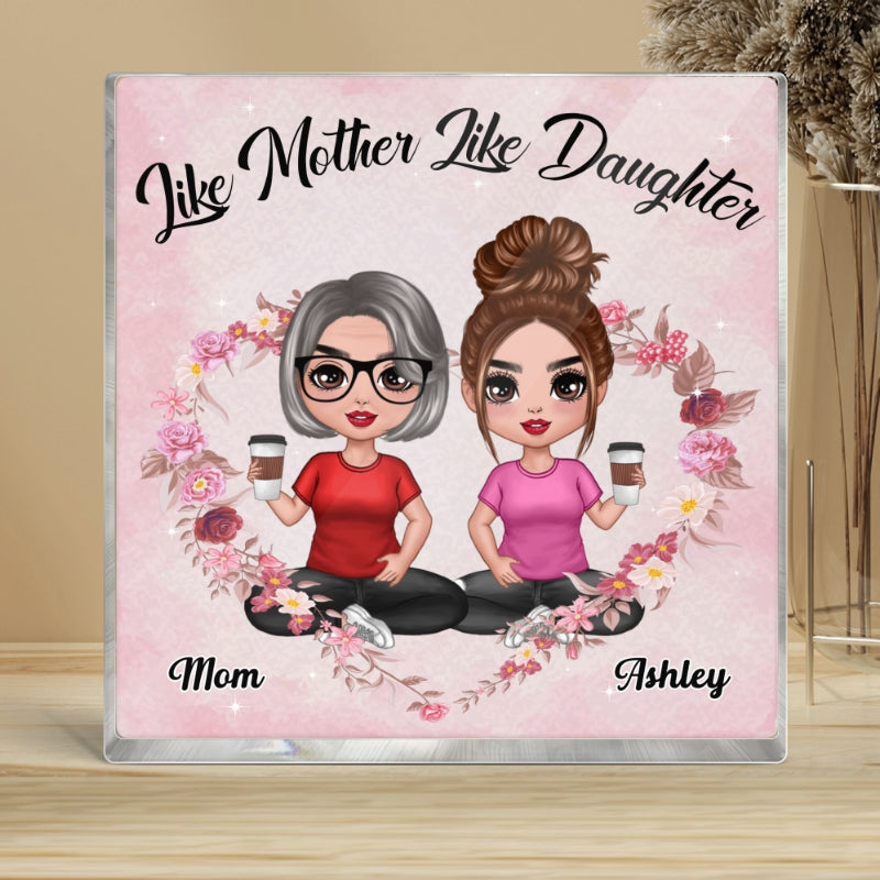 Flower Heart Doll Mother And Daughter Sitting Like Daughter Personalized Acrylic Block Plaque