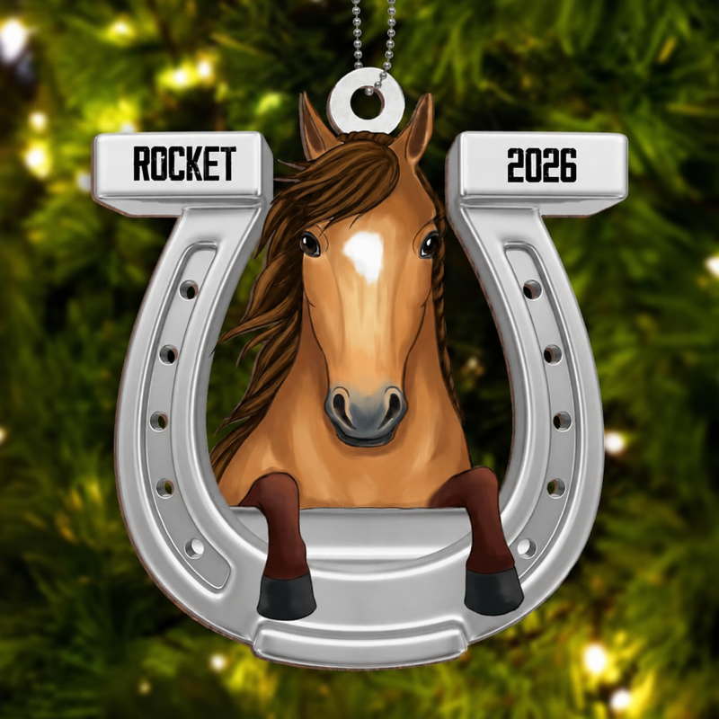 Peeking Horse Horseshoe Personalized Wooden Ornament